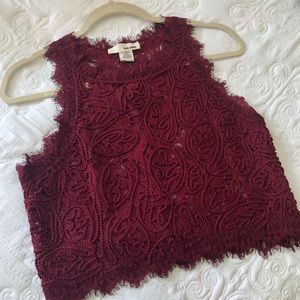 Sans Souci Burgundy Lace Crop Top